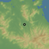 Shaded relief of the 55 km around Tagawa, drawn from the GMTED2010 grid