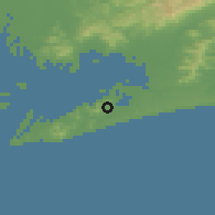 Shaded relief of the 55 km around Tahara, drawn from the GMTED2010 grid