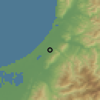 Shaded relief of the 54 km around Tainai, drawn from the GMTED2010 grid