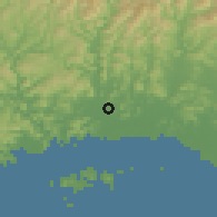 Shaded relief of the 55 km around Taishi, drawn from the GMTED2010 grid