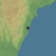Shaded relief of the 54 km around Takahagi, drawn from the GMTED2010 grid