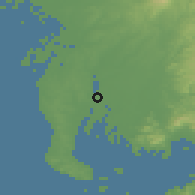 Shaded relief of the 55 km around Takahama, drawn from the GMTED2010 grid