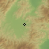 Shaded relief of the 54 km around Takahata, drawn from the GMTED2010 grid