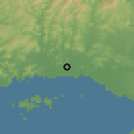 Shaded relief of the 55 km around Takasago, drawn from the GMTED2010 grid