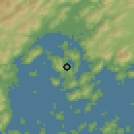 Shaded relief of the 55 km around Etajima, drawn from the GMTED2010 grid