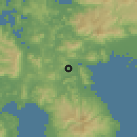Shaded relief of the 55 km around Takeo, drawn from the GMTED2010 grid