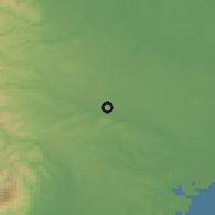 Shaded relief of the 55 km around Fuchū, drawn from the GMTED2010 grid