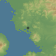 Shaded relief of the 56 km around Tamana, drawn from the GMTED2010 grid