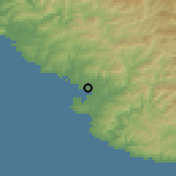 Shaded relief of the 55 km around Tanabe, drawn from the GMTED2010 grid
