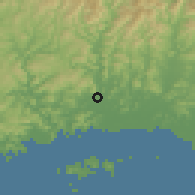 Shaded relief of the 55 km around Tatsuno, drawn from the GMTED2010 grid