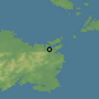 Shaded relief of the 55 km around Toba, drawn from the GMTED2010 grid