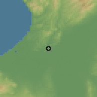 Shaded relief of the 52 km around Tōbetsu, drawn from the GMTED2010 grid