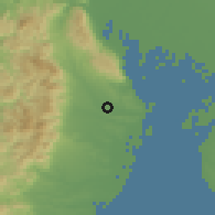 Shaded relief of the 55 km around Tōin, drawn from the GMTED2010 grid