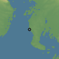 Shaded relief of the 55 km around Tokoname, drawn from the GMTED2010 grid