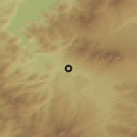 Shaded relief of the 54 km around Tomi, drawn from the GMTED2010 grid