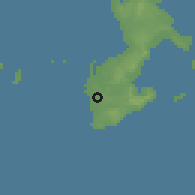 Shaded relief of the 57 km around Tomigusuku, drawn from the GMTED2010 grid