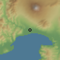 Shaded relief of the 55 km around Fuji, drawn from the GMTED2010 grid