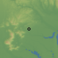 Shaded relief of the 54 km around Tomobe, drawn from the GMTED2010 grid