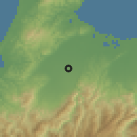 Shaded relief of the 54 km around Tonami, drawn from the GMTED2010 grid