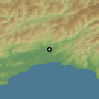 Shaded relief of the 55 km around Tosayamada, drawn from the GMTED2010 grid