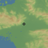 Shaded relief of the 55 km around Tosu, drawn from the GMTED2010 grid