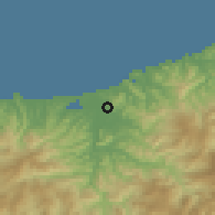 Shaded relief of the 55 km around Tottori, drawn from the GMTED2010 grid