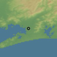 Shaded relief of the 55 km around Toyohashi, drawn from the GMTED2010 grid