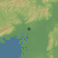 Shaded relief of the 55 km around Toyonaka, drawn from the GMTED2010 grid