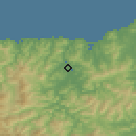 Shaded relief of the 55 km around Toyooka, drawn from the GMTED2010 grid