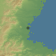 Shaded relief of the 55 km around Tsu, drawn from the GMTED2010 grid