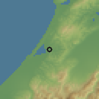 Shaded relief of the 54 km around Tsubata, drawn from the GMTED2010 grid