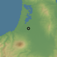 Shaded relief of the 53 km around Tsugaru, drawn from the GMTED2010 grid