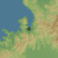 Shaded relief of the 55 km around Tsuruga, drawn from the GMTED2010 grid