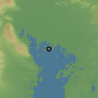 Shaded relief of the 55 km around Tsushima, drawn from the GMTED2010 grid