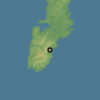 Shaded relief of the 55 km around Tsushima, drawn from the GMTED2010 grid