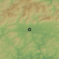 Shaded relief of the 55 km around Tsuyama, drawn from the GMTED2010 grid