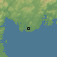 Shaded relief of the 55 km around Ube, drawn from the GMTED2010 grid