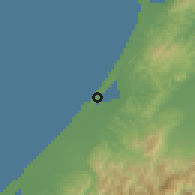 Shaded relief of the 54 km around Uchinada, drawn from the GMTED2010 grid