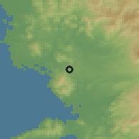 Shaded relief of the 56 km around Ueki, drawn from the GMTED2010 grid