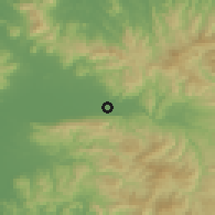 Shaded relief of the 55 km around Ukiha, drawn from the GMTED2010 grid