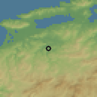 Shaded relief of the 55 km around Unnan, drawn from the GMTED2010 grid