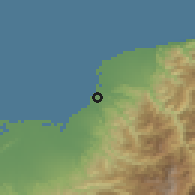 Shaded relief of the 54 km around Uozu, drawn from the GMTED2010 grid