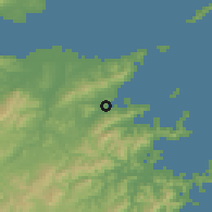 Shaded relief of the 55 km around Usuki, drawn from the GMTED2010 grid