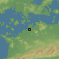 Shaded relief of the 55 km around Utazu, drawn from the GMTED2010 grid