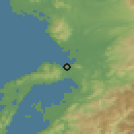 Shaded relief of the 56 km around Uto, drawn from the GMTED2010 grid