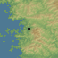 Shaded relief of the 55 km around Uwajima, drawn from the GMTED2010 grid