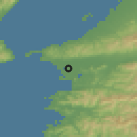 Shaded relief of the 55 km around Wakayama, drawn from the GMTED2010 grid