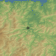 Shaded relief of the 55 km around Yabu, drawn from the GMTED2010 grid