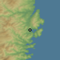 Shaded relief of the 53 km around Yamada, drawn from the GMTED2010 grid