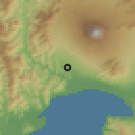 Shaded relief of the 55 km around Fujinomiya, drawn from the GMTED2010 grid